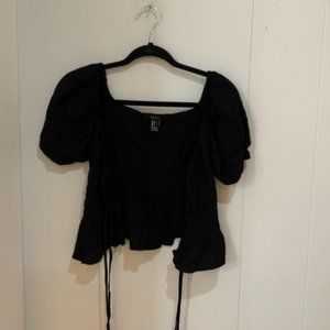 Forever21 Black Short Sleeve Tie Shirt